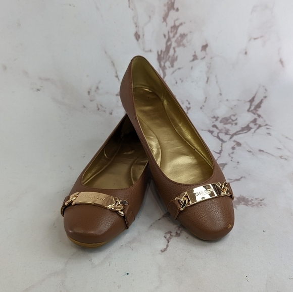 Coach Flats Womens US 6 EUR 37 Camel Tan Slip On Shoe Ballet Gold Bianca - Picture 1 of 11